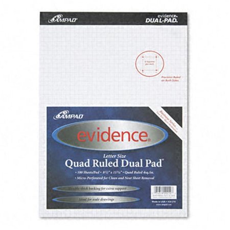 AMPAD Ampad 20210 Evidence Quad Dual-Pad  Quadrille Rule  Letter  White  100-Sheet Pads 20210
